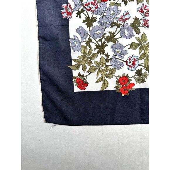 Vintage Hercolani Scarf Floral 30in Nylon Bandana Wrap Handkerchief White/Blue - Picture 4 of 8
